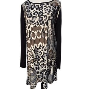 R Rouge USA Patchwork Print Long Sleeve Dress Animal Paisley L/G